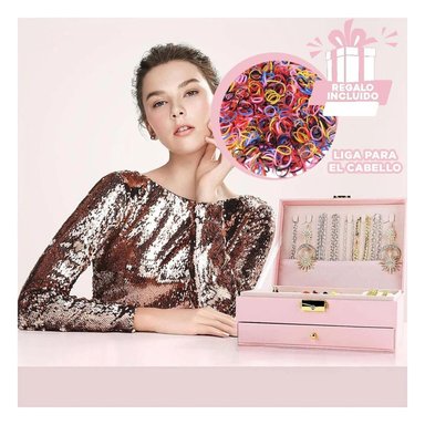 JOYERO RYBIU BE32628 ALHAJERO CON VARIOS ESPACIOS + LIGAS REGALO ROSADO