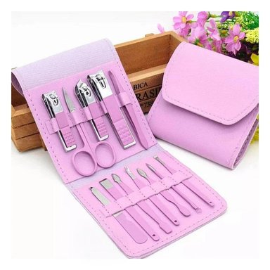 SET BELLEZA 12 PIEZAS MANICURE Y PEDICURE LILA CON CORTAUÑAS Y+LIGAS REGALO - 1