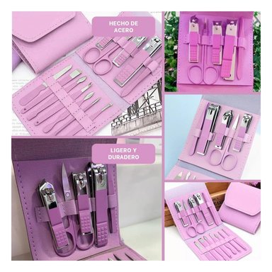 SET BELLEZA 12 PIEZAS MANICURE Y PEDICURE LILA CON CORTAUÑAS Y+LIGAS REGALO - 5