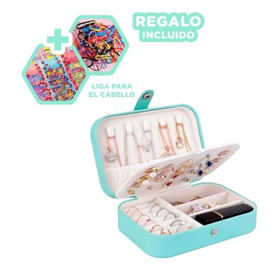 JOYERO RYBIU BE32212 CONTENEDOR ELEGANTE JOYERIA + LIGAS REGALO VERDE AGUA