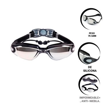 GAFAS NATACIÓN RYBIU MG-HN72A ANTI NIEBLA BONITO EN NEGRO + REGALO LIGAS PEINAR