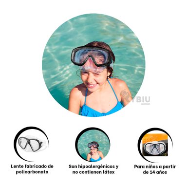 ANTEOJOS NATACIÓN RYBIU 55977 NADAR Y BUSEAR EN NEGRO + BANDERITAS ADHESIVAS