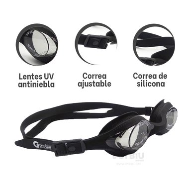 GAFAS NATACIÓN RYBIU MG-1600 UTILES PISCINA NEGRO + REGALO STICKERS