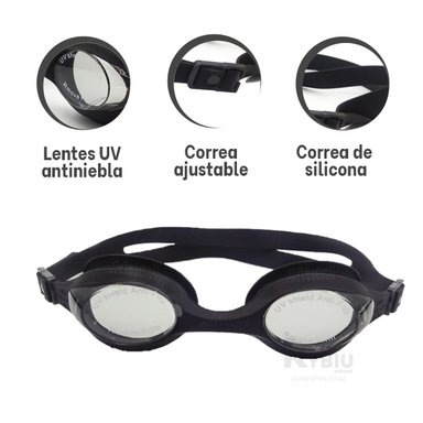 LENTES NATACIÓN RYBIU MG-1600 PRACTICOS PISCINA NEGRO + PAPEL REGALO