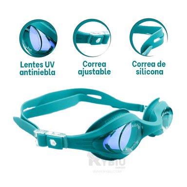 GAFAS NATACIÓN RYBIU MG-1600 FUNCIONALES CELESTE + ENVOLTORIO REGALO