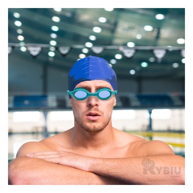 ANTEOJOS NATACIÓN RYBIU MG-1600 COMODOS CELESTE + BANDERITAS ADHESIVAS