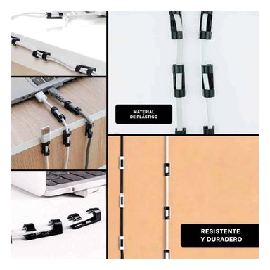 SUJETADORES DE ESCRITORIO PARA CABLES CON 16 PIEZAS EN COLOR NEGRO Y+POST IT