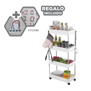 UNIDAD AUXILIAR DE COCINA 4 NIVELES CON RUEDAS BLANCO PARA HOGAR Y ORDEN Y+REGALO STICKER