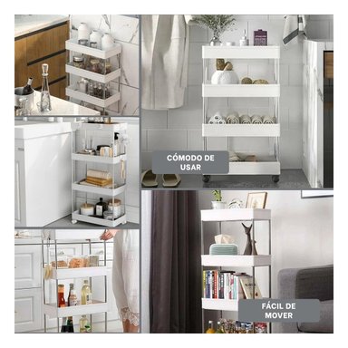 BASE AUXILIAR DE COCINA 4 NIVELES CON RUEDAS BLANCO PARA HOGAR Y ESTABILIDAD Y+POST IT