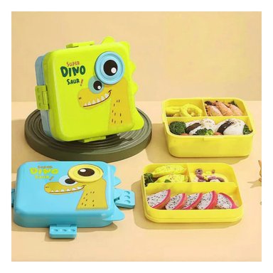 TAPER CUADRADO DE DINOSURIO PARA NIÑOS 1600ML CELESTE