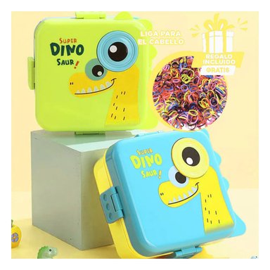 PACK2 LONCHERA DE DINOSAURIO 1600ML CELEST Y+LIGAS DE REGALO