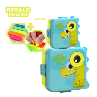 PACK3 FIAMBRERA DINOSAURIO 1600ML CEL Y+BANDERITAS ADHESIVAS