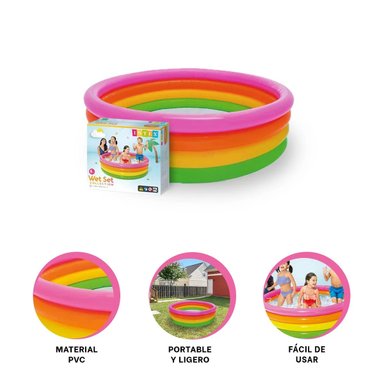 PACK3 PISCINA ARCOIRIS EN MULTICOLOR Y+BANDERITAS ADHESIVAS - 3