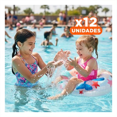 PACK12 ARO INFLABLE BLANCO DE 61 CM CON DISENO DE SIRENA PARA PISCINA Y VERANO