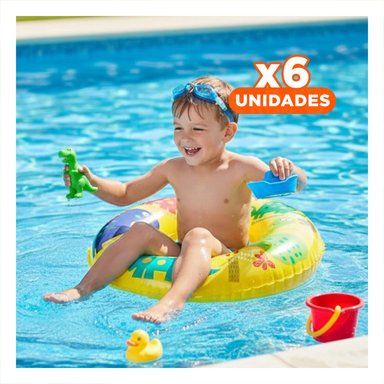 PACK6 FLOTADOR ARO AMARILLO DE 61 CM CON DIBUJOS DE DINOSAURIO PARA PISCINA Y+REGALO STICKER