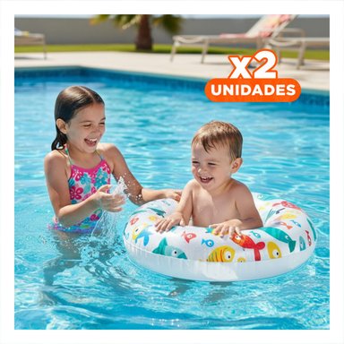 PACK2 RUEDA INFLABLE DE 61 CM CON DIBUJOS DE PEZ PARA PISCINA EN CASA Y+REGALO STICKER