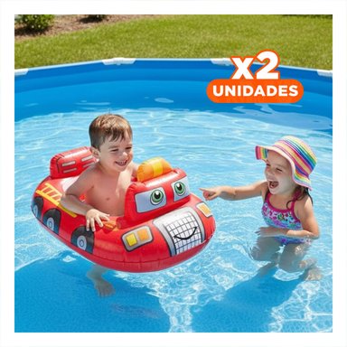 PACK2 INFLABLE CARRO PARA NIÑO CON FORMA DE VEHICULO BOMBERO ROJO Y+REGALO STICKER