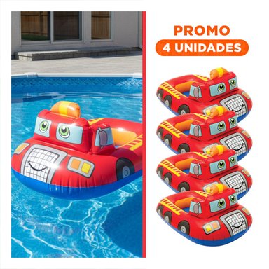 PACK4 FLOTADOR CARRO INFANTIL CON DISEÑO DE CAMION BOMBERO EN TONO ROJO Y+REGALO STICKER