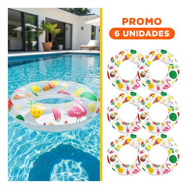 PACK6 FLOTADOR CIRCULAR DE 61 CM CON DIBUJOS DE FRUTAS PARA PISCINA EN CASA