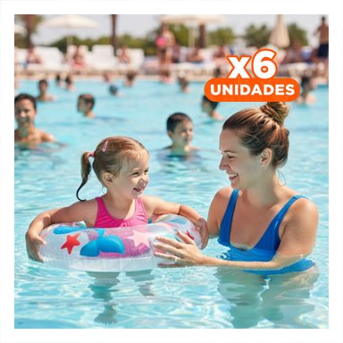 PACK6 FLOTADOR ARO BLANCO DE 61 CM CON DIBUJOS MARINOS DE SIRENA PARA PISCINA Y+REGALO STICKER