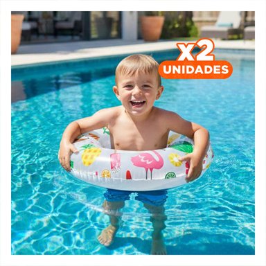 PACK2 RUEDA INFLABLE DE 61 CM CON DIBUJOS DE FRUTAS PARA PISCINA EN CASA Y+REGALO STICKER