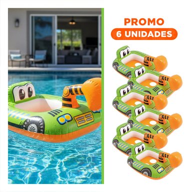 PACK6 ANILLO DE CARROS VERDE EXCAVADORA FLOTADOR NIÑOS INFLABLE PISCINA ALEGRE