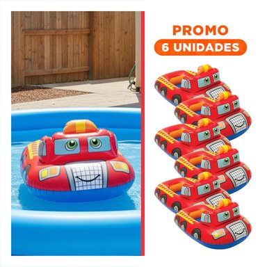 PACK6 SALVAVIDAS CARRO PARA NIÑO CON FORMA DE VEHICULO BOMBERO COLOR ROJO