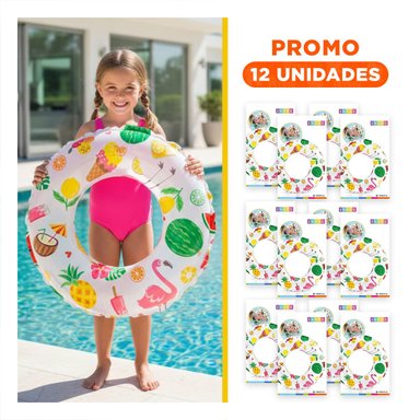 PACK12 FLOTADOR CIRCULAR DE 61 CM CON GRAFICA DE FRUTAS PARA PISCINA Y AGUA Y+REGALO STICKER