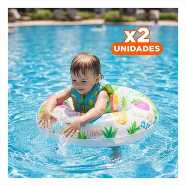PACK2 ARO FLOTANTE DE 61 CM CON DISEÑO ALEGRE DE PIÑA PARA PISCINA Y+REGALO STICKER