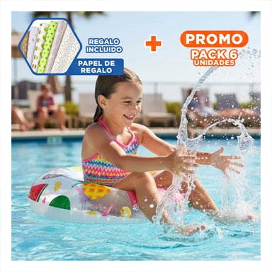 PACK6 ARO FLOTANTE DE 61 CM CON DISENO DE FRUTAS PARA DIVERSION ACUATICA Y+PAPEL REGALO