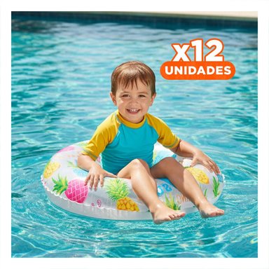 PACK12 ARO INFLABLE DE 61 CM CON ESTILO TROPICAL DE PIÑA PARA VERANO