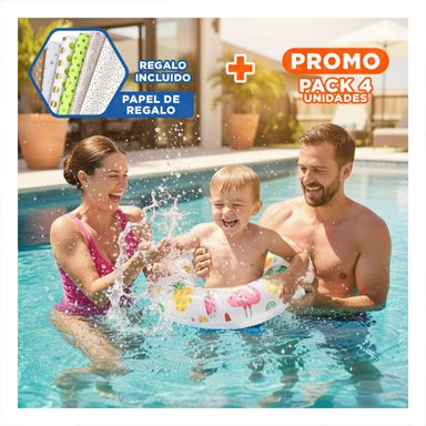 PACK4 ARO INFLABLE DE 61 CM CON GRAFICA DE FRUTAS PARA PISCINA Y+PAPEL REGALO