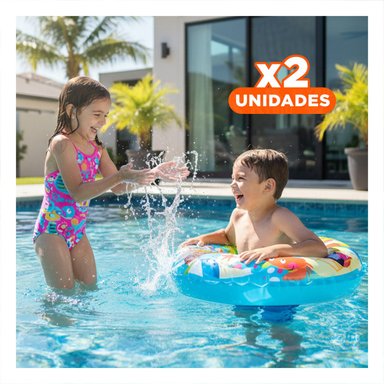PACK2 ARO FLOTANTE CELESTE CON DISENO DE PLAYA PARA DIVERSION ACUATICA Y+REGALO STICKER