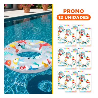 PACK12 FLOTADOR CIRCULAR DE 61 CM CON DISENO DE PEZ PARA PISCINA Y JUEGOS Y+REGALO STICKER