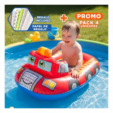 PACK4 RUEDA INFANTIL CARRO CON FORMA DE VEHICULO DE BOMBEROS EN COLOR ROJO Y+PAPEL REGALO