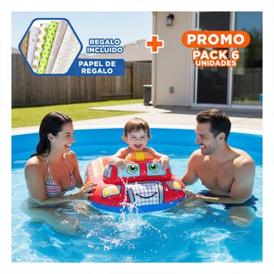 PACK6 INFLABLE INFANTIL CARRO CON DISEÑO DE CAMION DE BOMBEROS ROJO Y+PAPEL REGALO