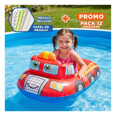 PACK12 FLOTADOR INFANTIL CARRO CON FORMA DE VEHICULO DE BOMBEROS ROJO Y+PAPEL REGALO