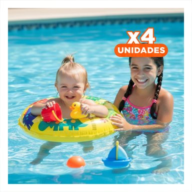 PACK4 FLOTADOR ARO AMARILLO DE 61 CM CON DISENO DE DINOSAURIO PARA PISCINA FAMILIAR