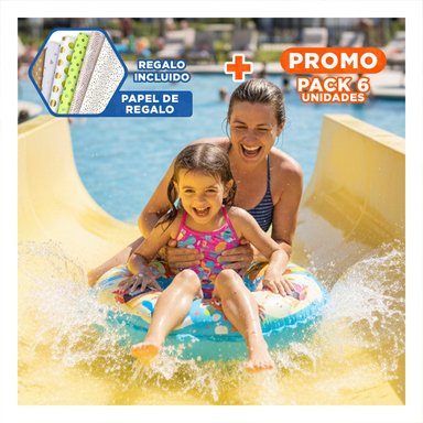 PACK6 ARO FLOTANTE CELESTE DE 61 CM CON DISENO VERANIEGO DE PLAYA PARA PISCINA Y+PAPEL REGALO