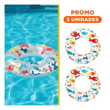 PACK2 FLOTADOR ARO DE 61 CM CON ILUSTRACION DE PEZ PARA PISCINA Y VERANO