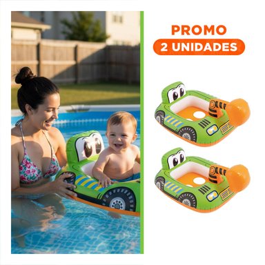 PACK2 ANILLO VERDE CON EXCAVADORA FLOTADOR NIÑOS INFLABLE PISCINA PORTATIL ALEGRE