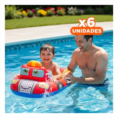 PACK6 ARO CARRO INFANTIL CON FORMA DE VEHICULO BOMBERO EN TONO ROJO Y+REGALO STICKER