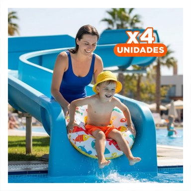 PACK4 FLOTADOR CIRCULAR DE 61 CM CON DISENO MARINO DE PEZ PARA PISCINA FAMILIAR