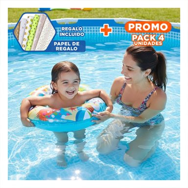 PACK4 ARO INFLABLE CELESTE DE 61 CM CON ESTILO PLAYA PARA PISCINA Y VERANO Y+PAPEL REGALO