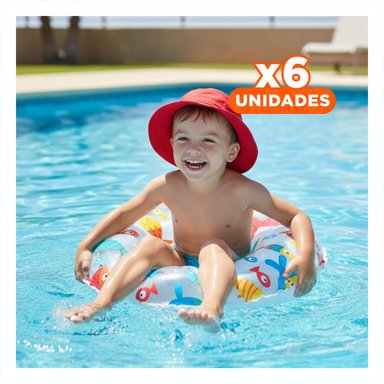 PACK6 FLOTADOR CIRCULAR DE 61 CM CON DISENO COLORIDO DE PEZ PARA PISCINA Y+REGALO STICKER