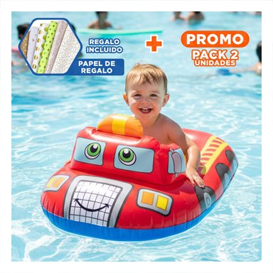 PACK2 SALVAVIDAS CARRO CON DISEÑO DE CAMION DE BOMBEROS EN TONO ROJO Y+PAPEL REGALO