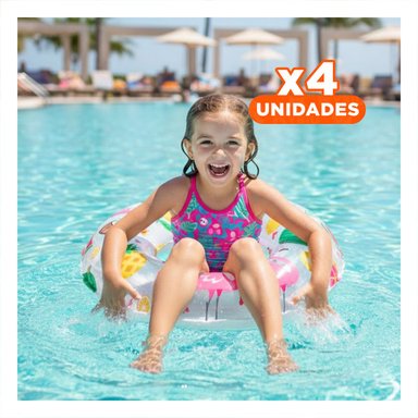 PACK4 FLOTADOR ARO DE 61 CM CON ESTAMPADO COLORIDO DE FRUTAS PARA PISCINA Y VERANO
