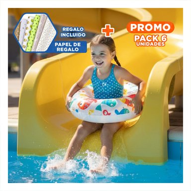 PACK6 RUEDA INFLABLE DE 61 CM CON ESTAMPADO DE PEZ PARA PISCINA Y DIVERSION Y+PAPEL REGALO
