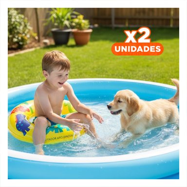 PACK2 ARO FLOTANTE AMARILLO CON DISENO DE DINOSAURIO PARA DIVERSION ACUATICA Y+REGALO STICKER