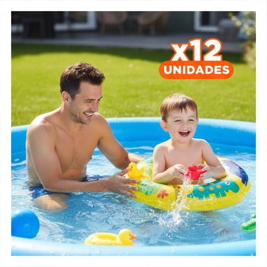 PACK12 ARO INFLABLE AMARILLO DE 61 CM CON DISENO DE DINOSAURIO PARA PISCINA Y VERANO